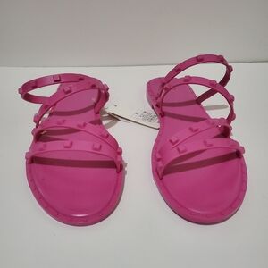 Women's Pink Stud-Accent Strappy Sandals Size 11